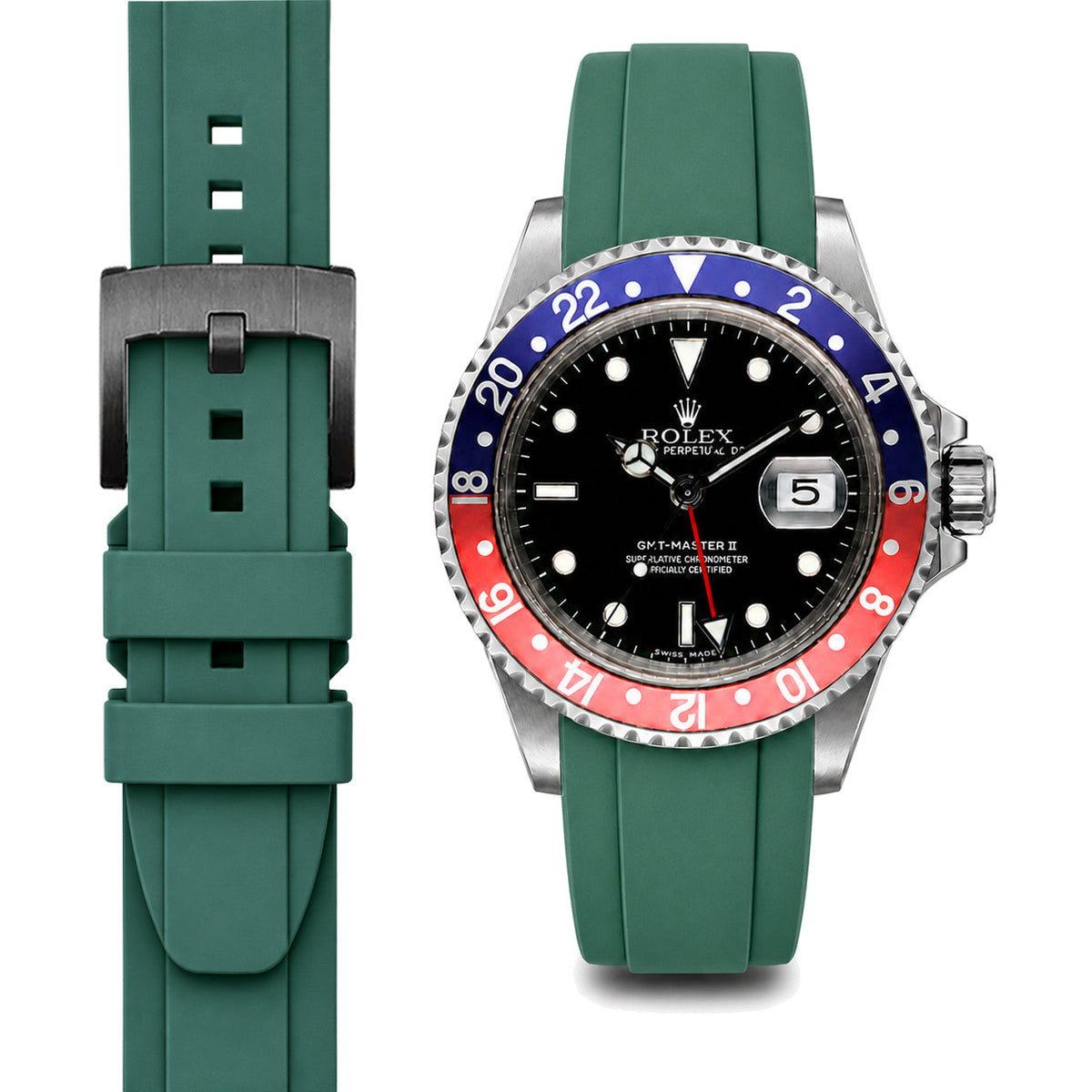 Curved End Rubber Strap for Rolex GMT Master I & II Tang Buckle