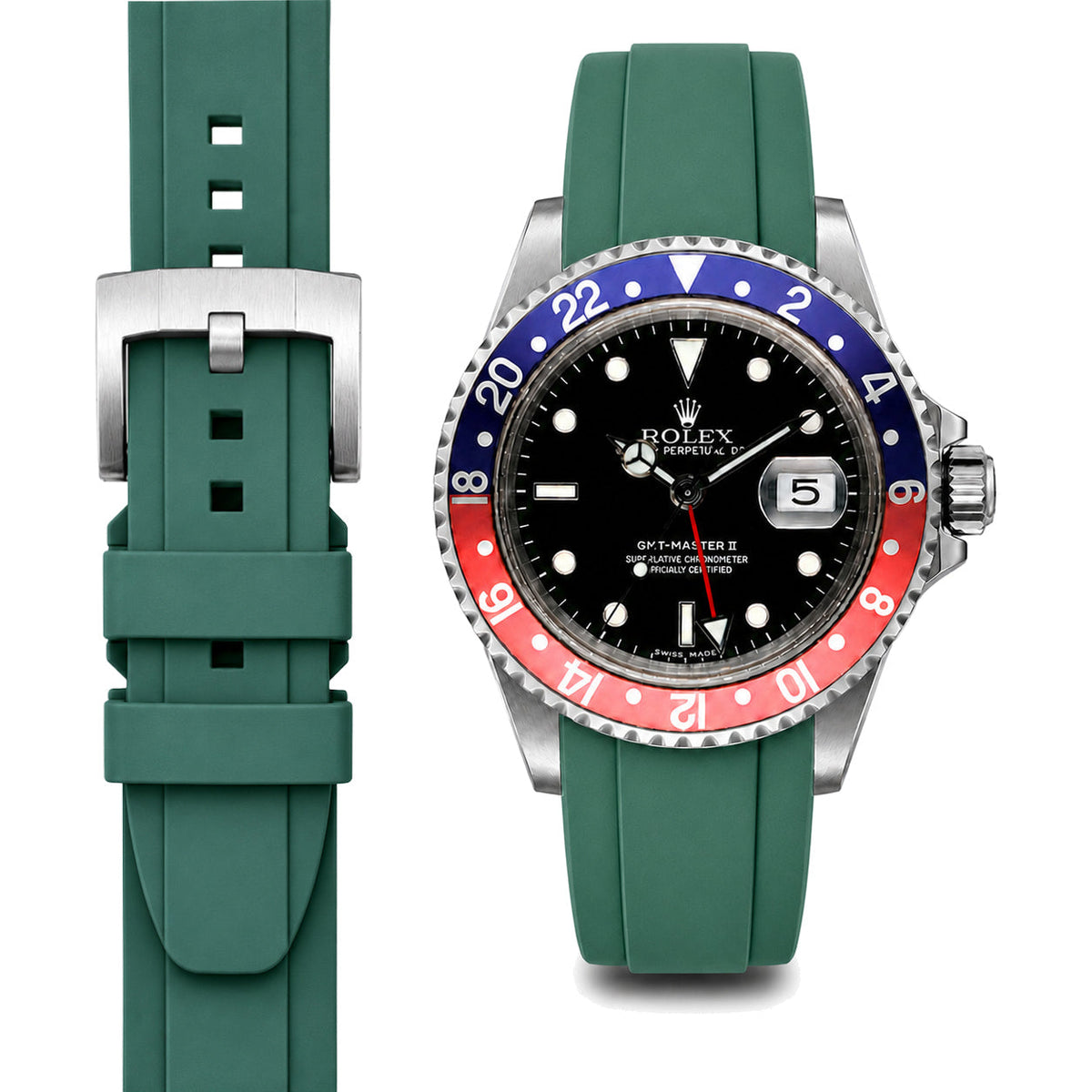 Curved End Rubber Strap for Rolex GMT Master I & II Tang Buckle