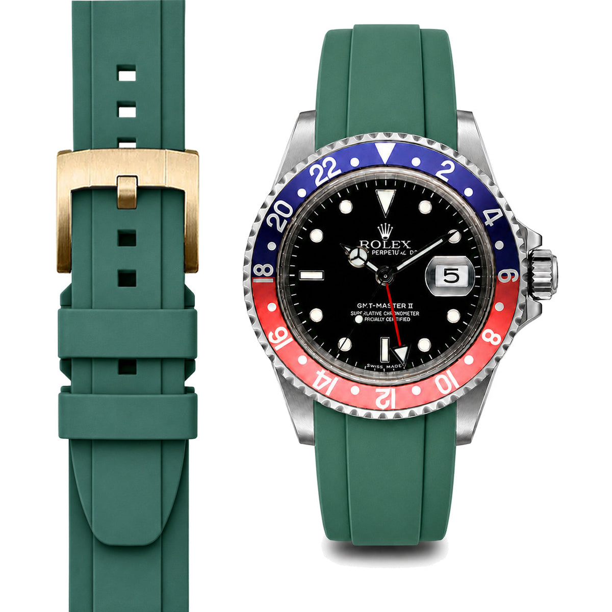Curved End Rubber Strap for Rolex GMT Master I & II Tang Buckle