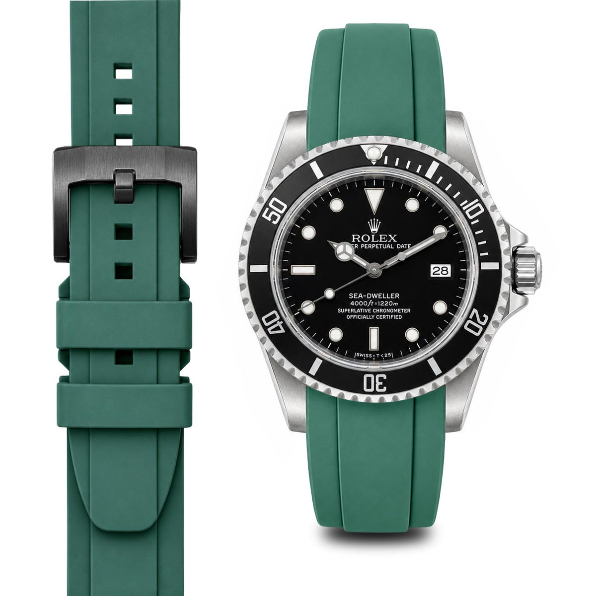 Curved End Rubber Strap for Rolex Sea-Dweller with Tang Buckle