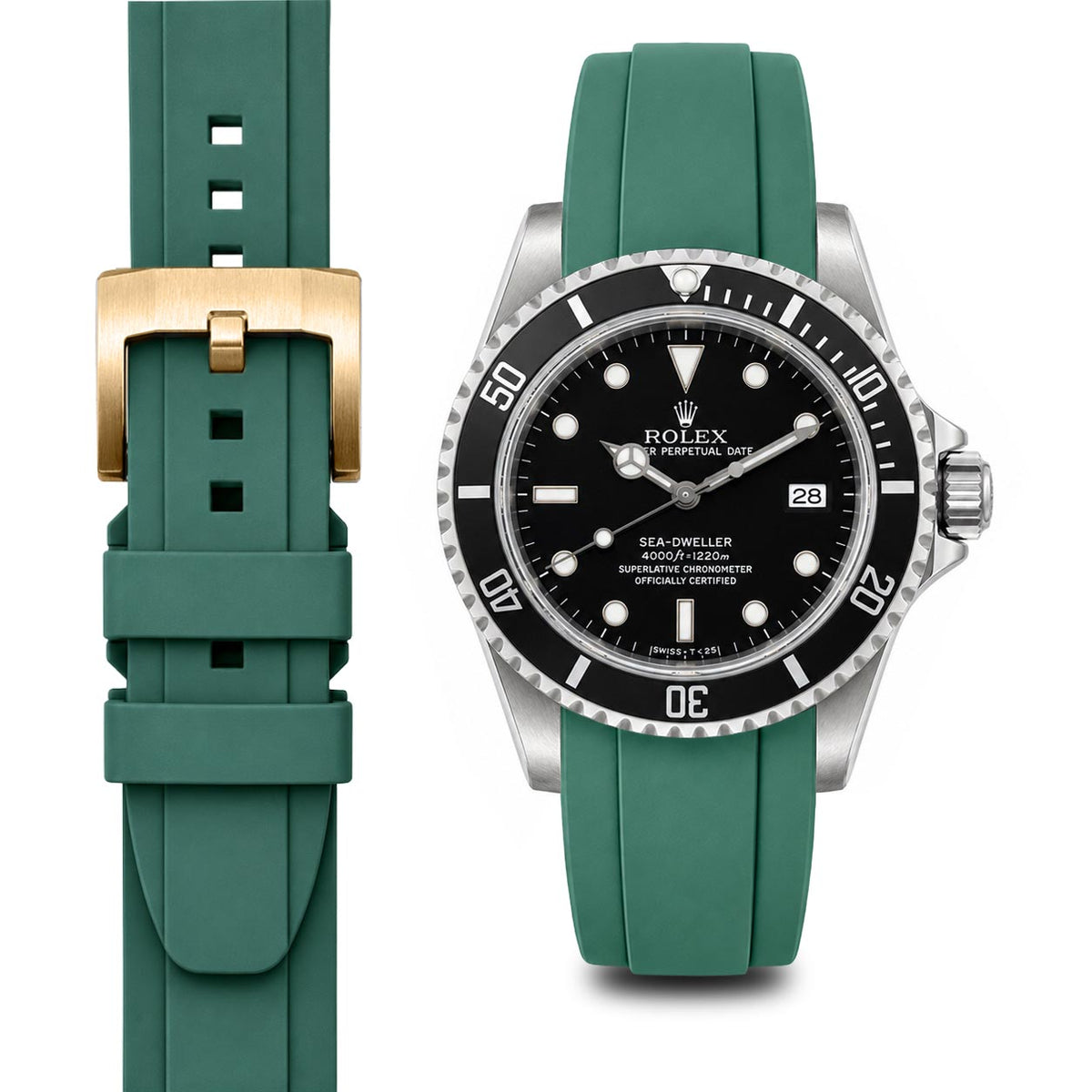 Curved End Rubber Strap for Rolex Sea-Dweller with Tang Buckle