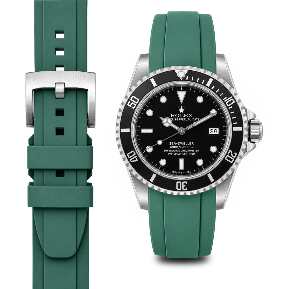 Curved End Rubber Strap for Rolex Sea-Dweller with Tang Buckle