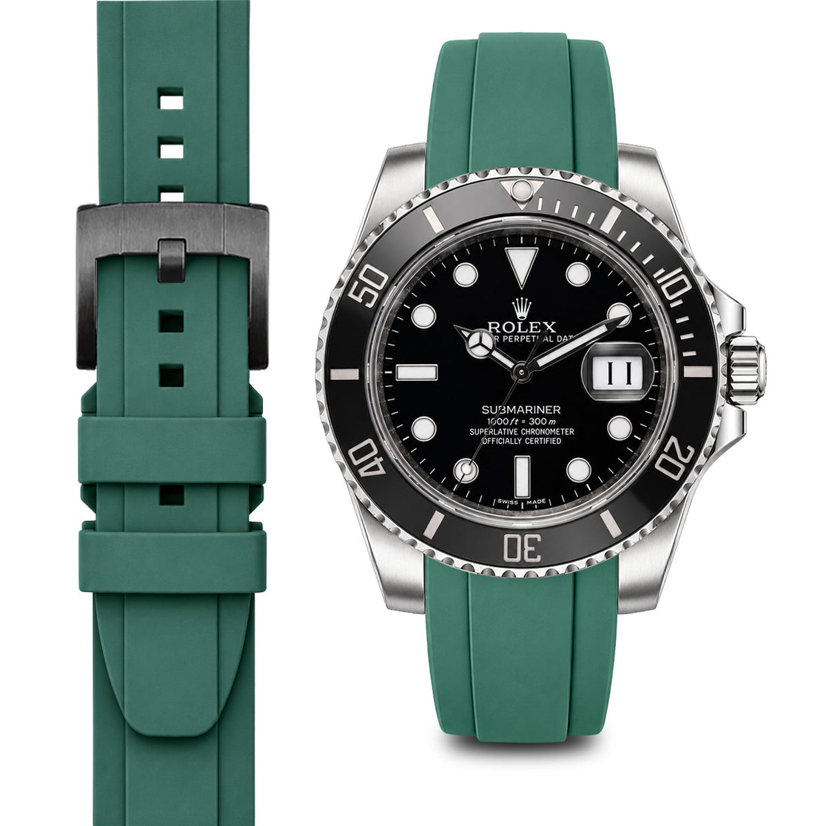 Curved End Rubber Strap for Rolex Submariner Ceramic with Tang Buckle