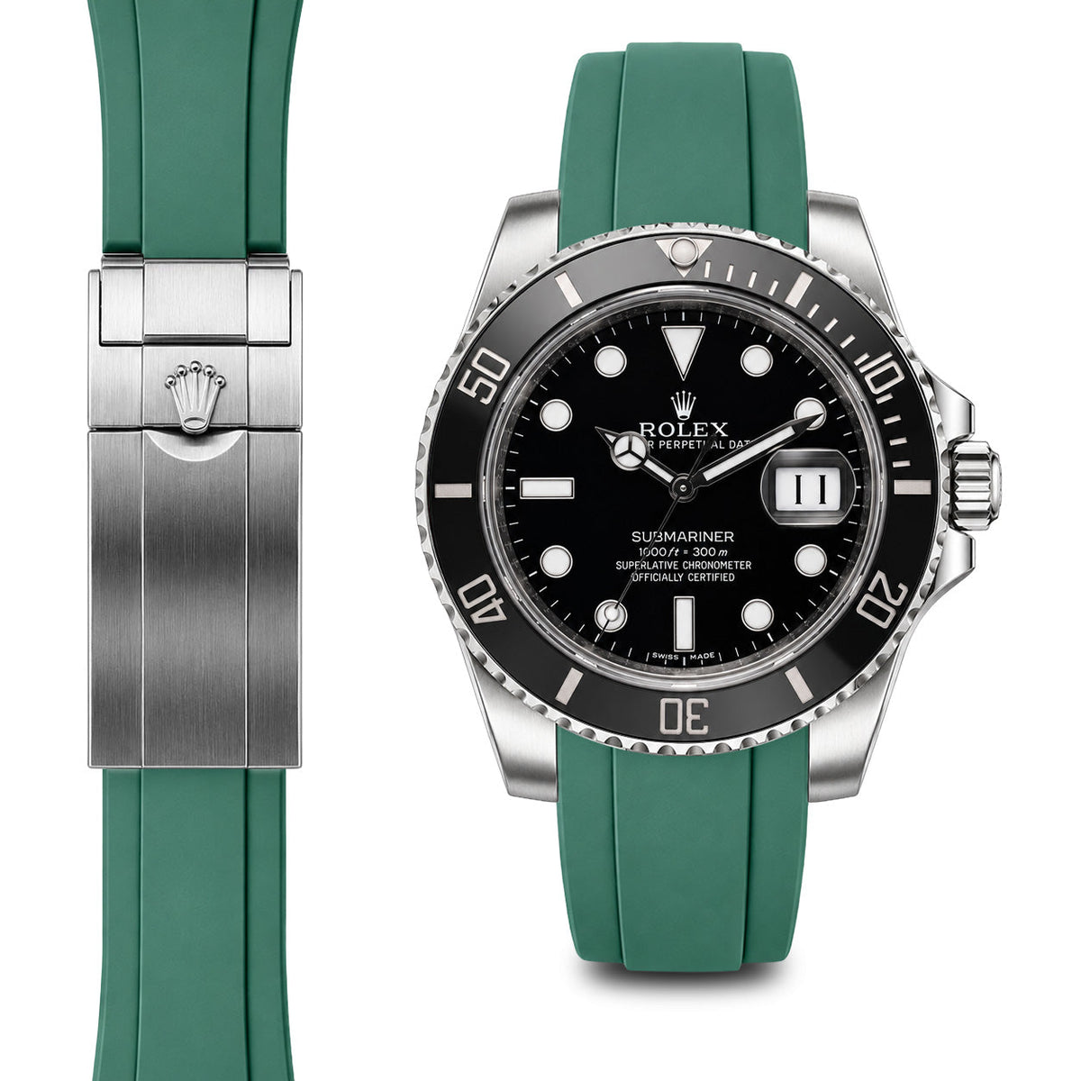 Curved End Rubber Strap for Rolex Submariner Ceramic Deployant