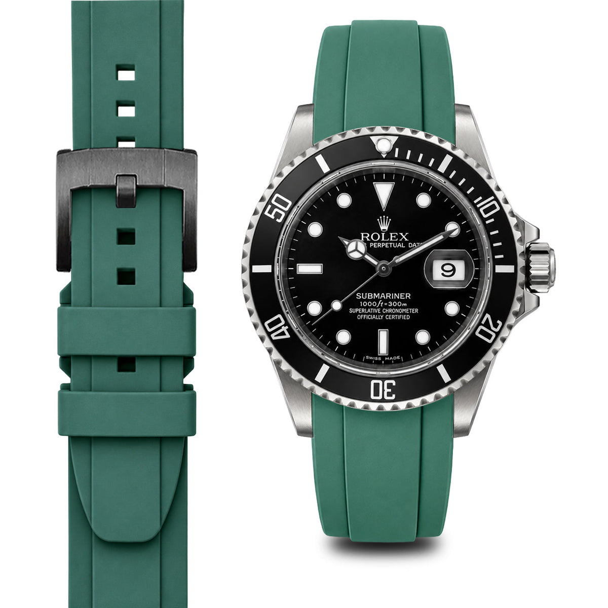 Curved End Rubber Strap for Rolex Submariner with Tang Buckle