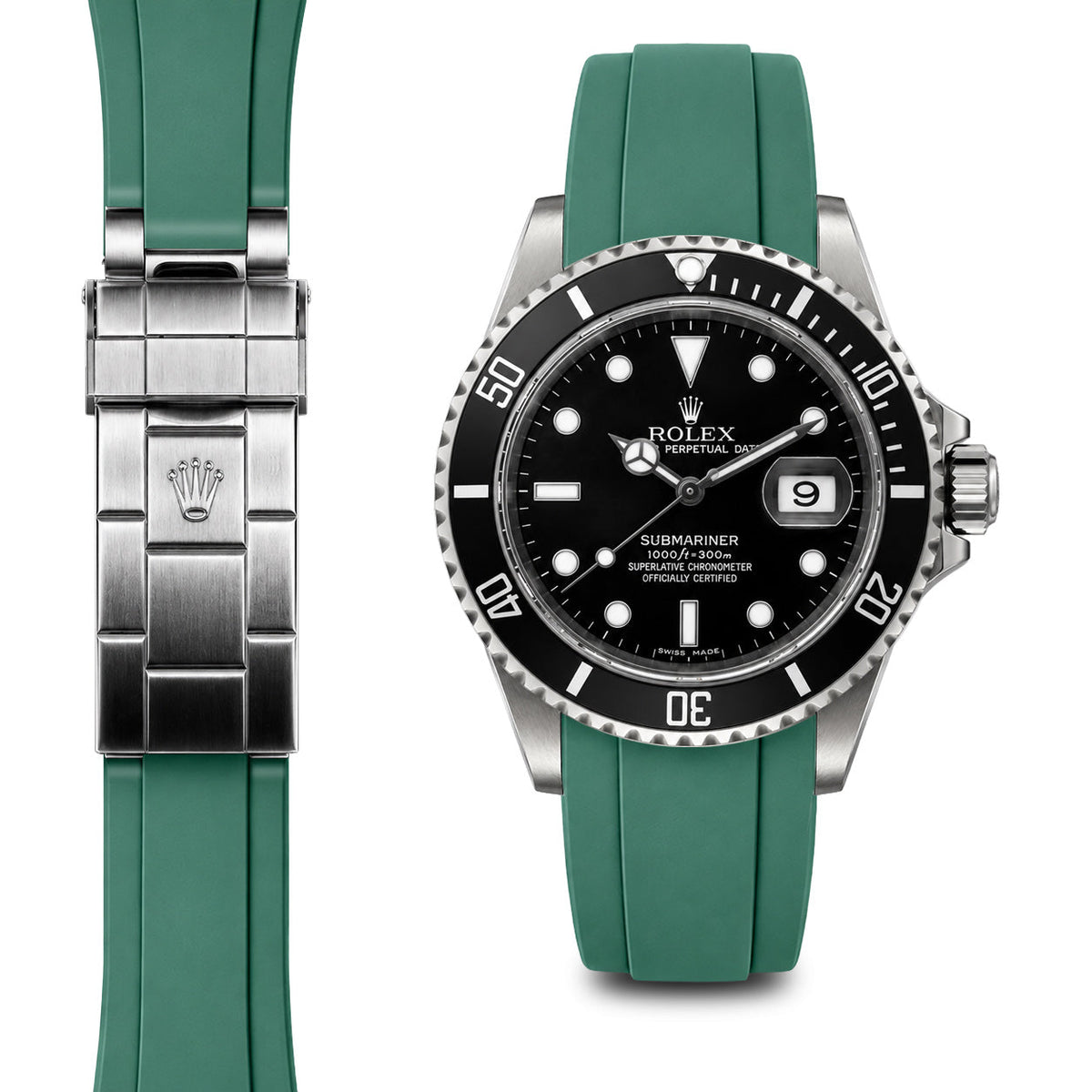 Curved End Rubber Strap for Rolex Submariner Deployant