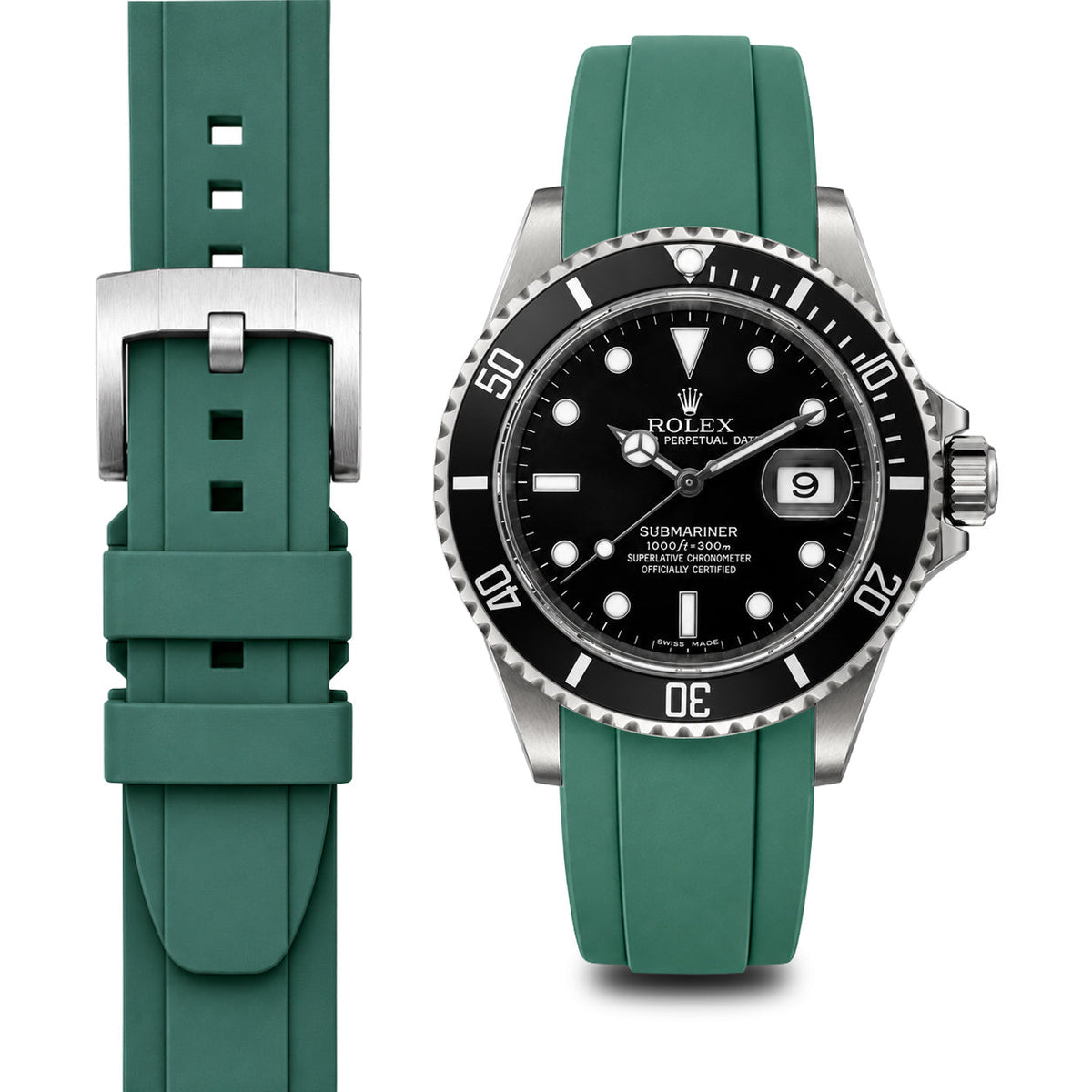 Curved End Rubber Strap for Rolex Submariner with Tang Buckle