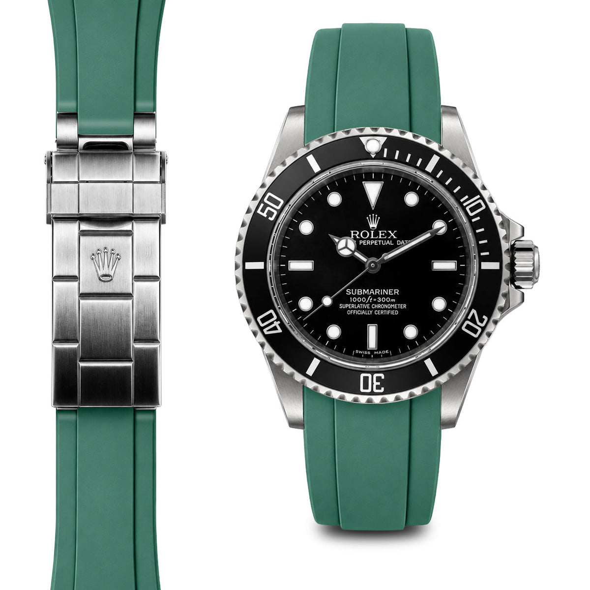 Curved End Rubber Strap for Rolex Submariner No-Date Deployant