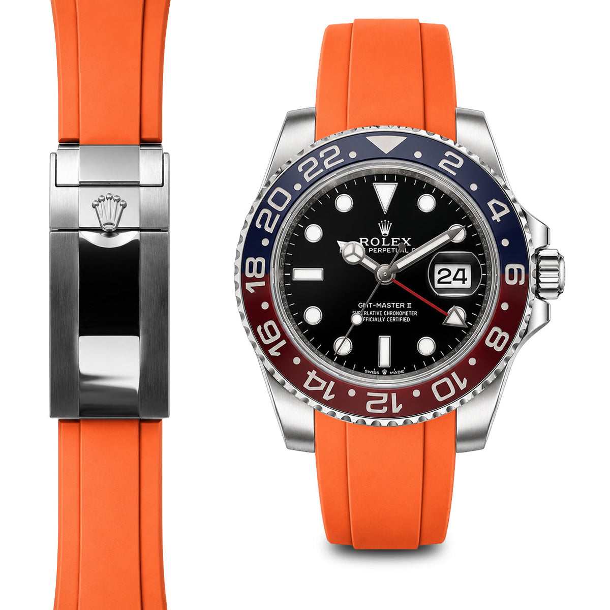 Kautschukarmband mit gebogenem Ende für Rolex GMT-Master II Keramik-Faltschließe (Modell von 2018-Heute)