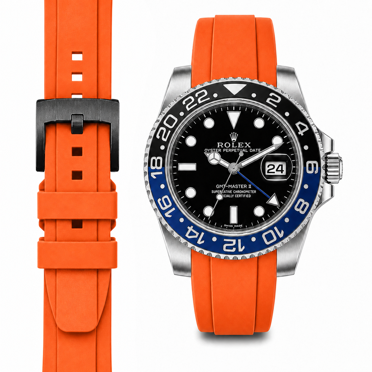Curved End Rubber Strap for Rolex GMT Master II Ceramic with Tang Buckle