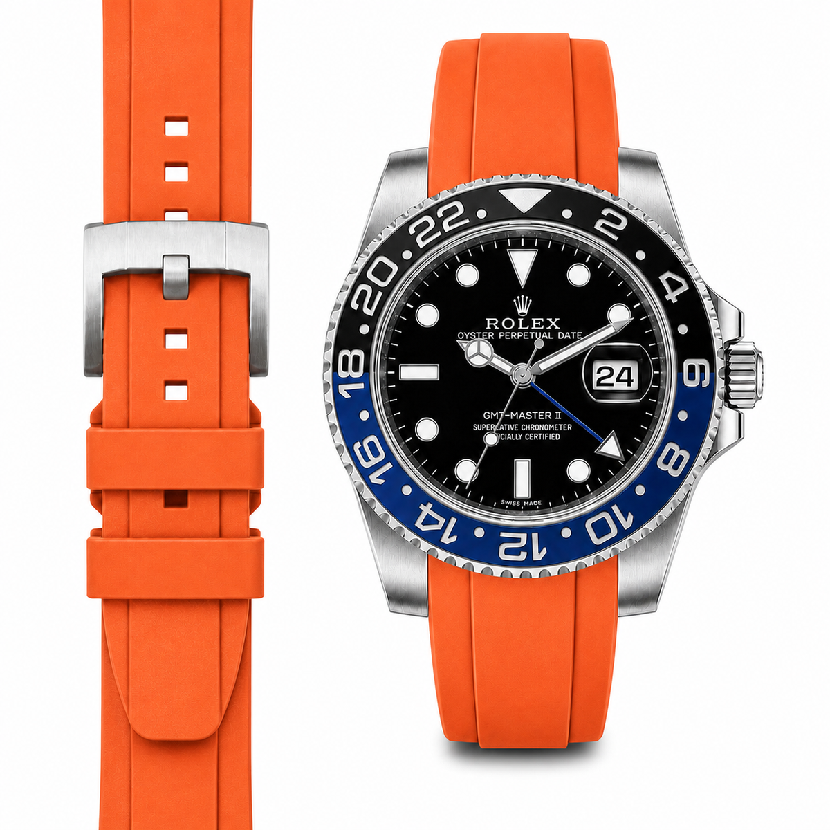 Curved End Rubber Strap for Rolex GMT Master II Ceramic with Tang Buckle