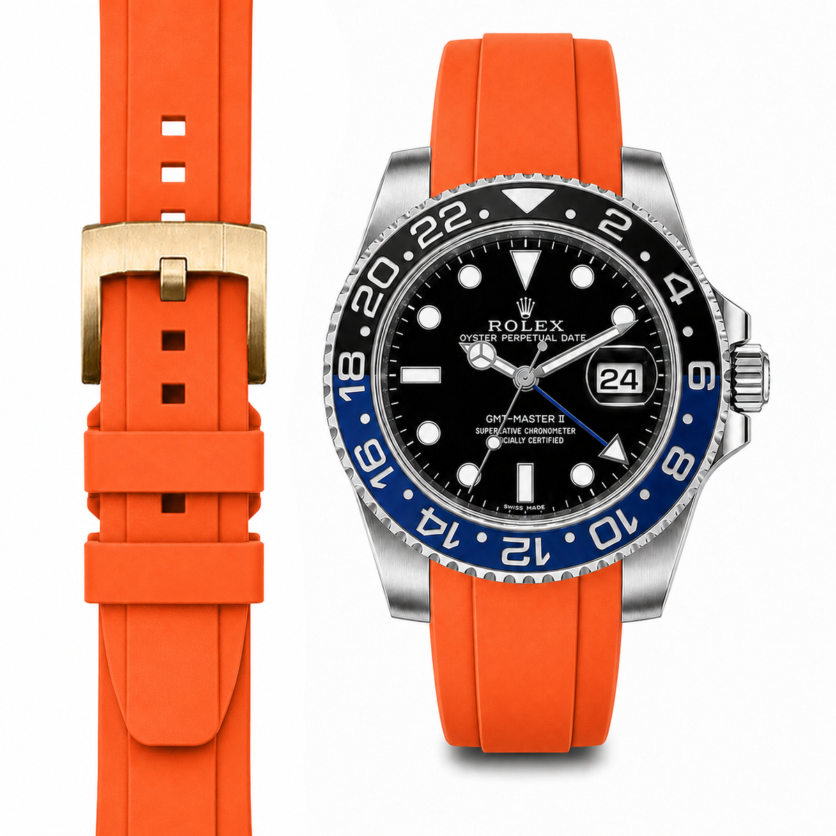 Curved End Rubber Strap for Rolex GMT Master II Ceramic with Tang Buckle