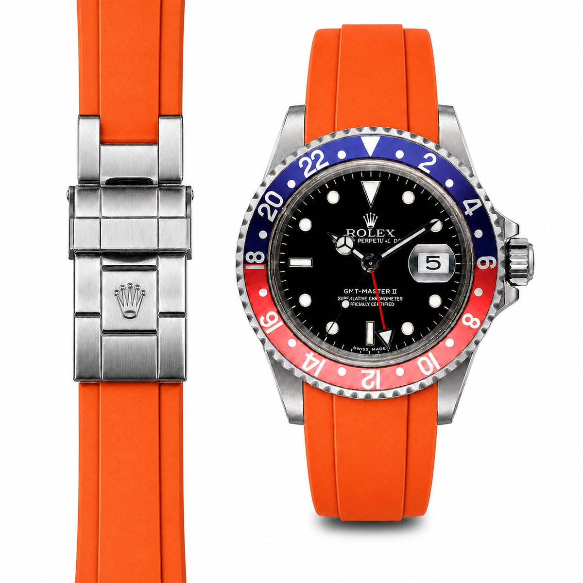Curved End Rubber Strap for Rolex GMT Master I & II Deployant