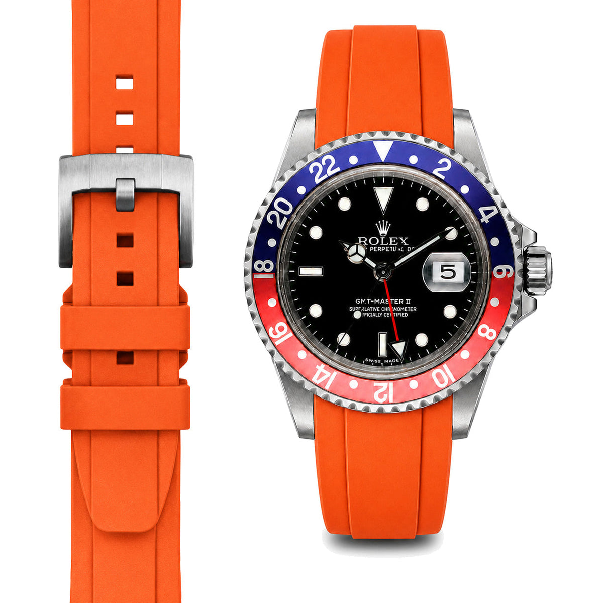Curved End Rubber Strap for Rolex GMT Master I & II Tang Buckle