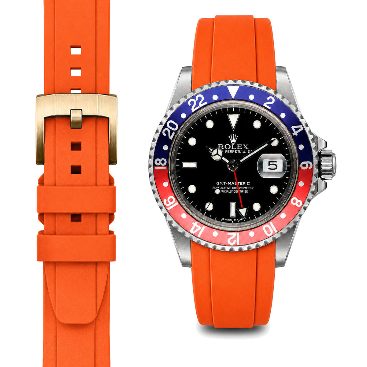 Curved End Rubber Strap for Rolex GMT Master I & II Tang Buckle
