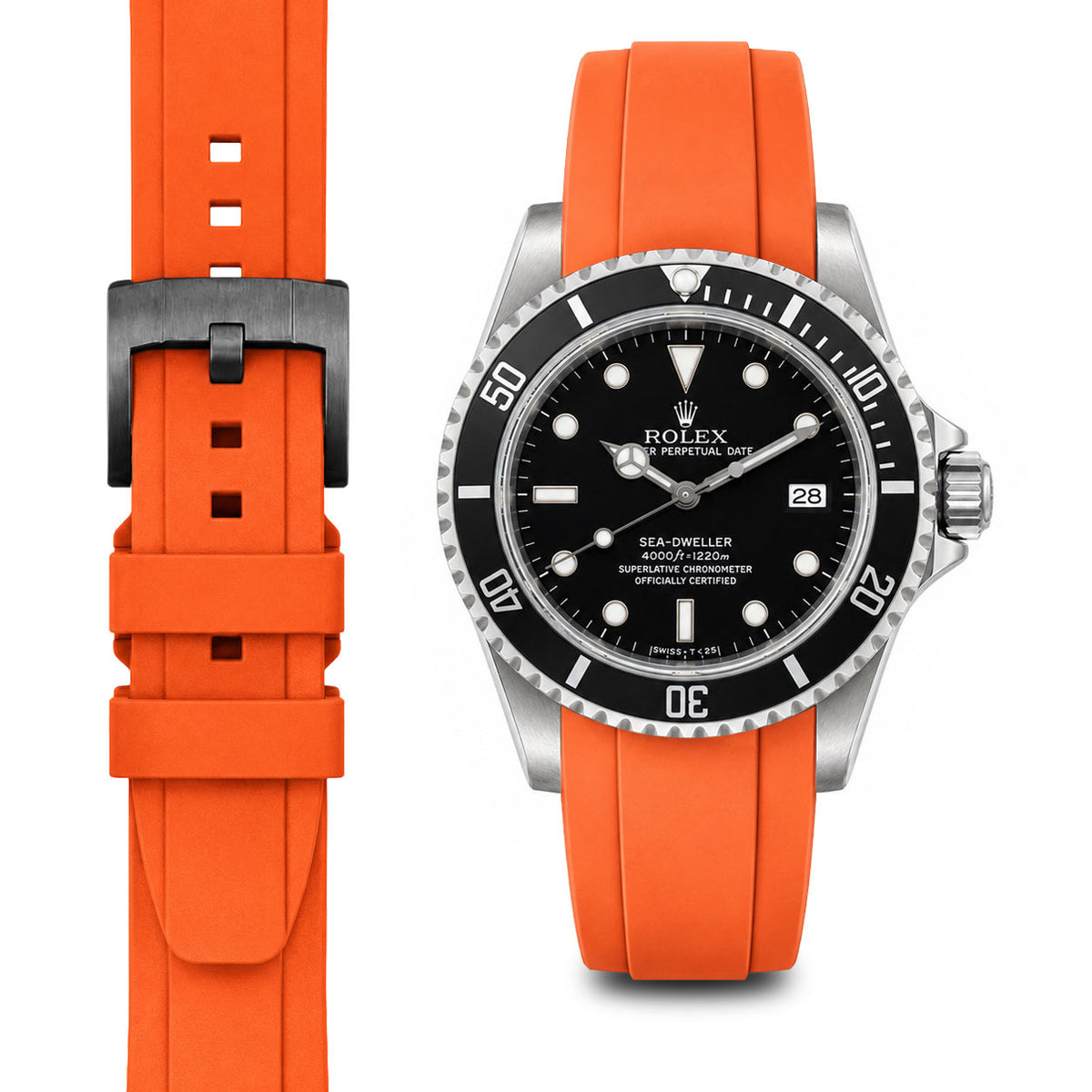 Curved End Rubber Strap for Rolex Sea-Dweller with Tang Buckle