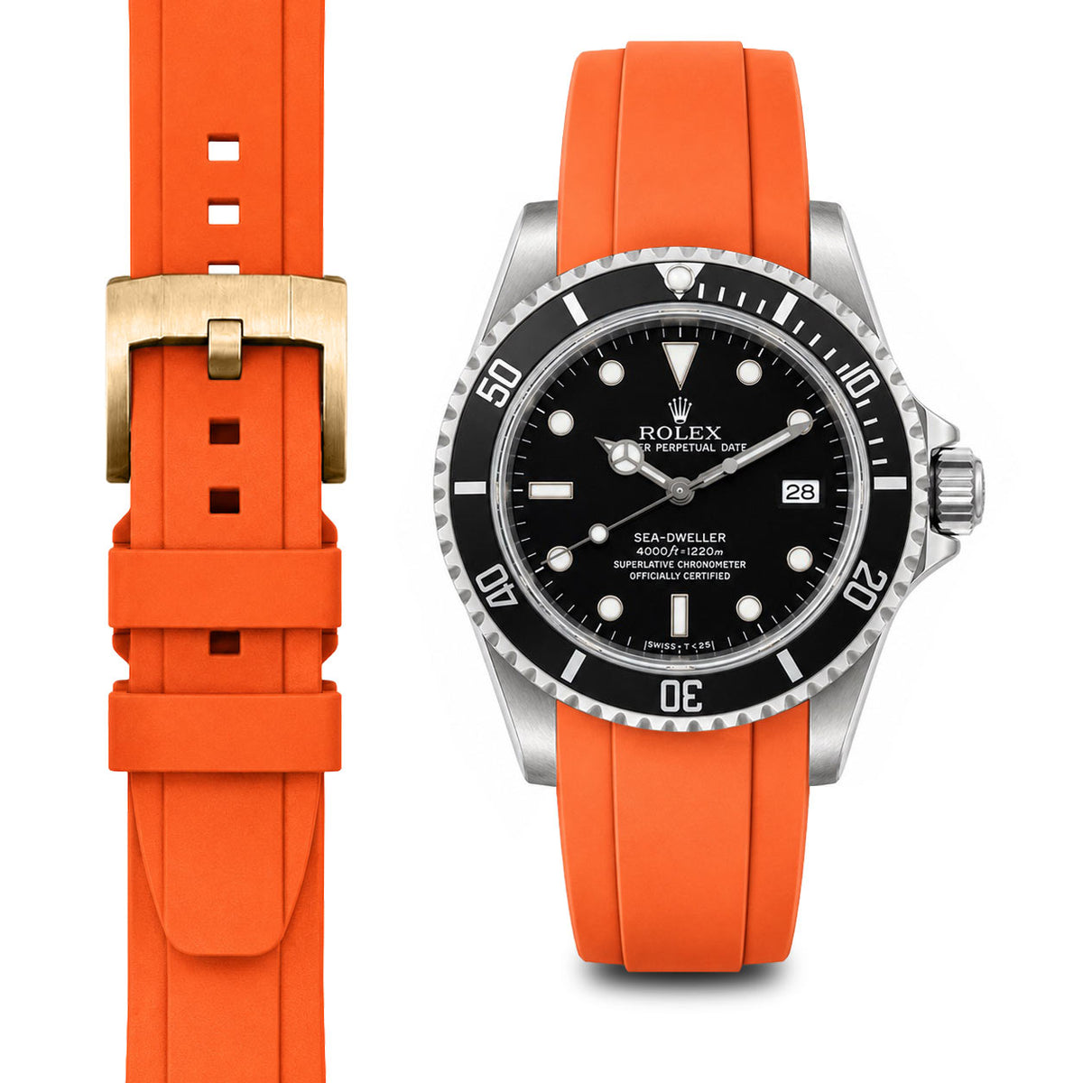 Curved End Rubber Strap for Rolex Sea-Dweller with Tang Buckle