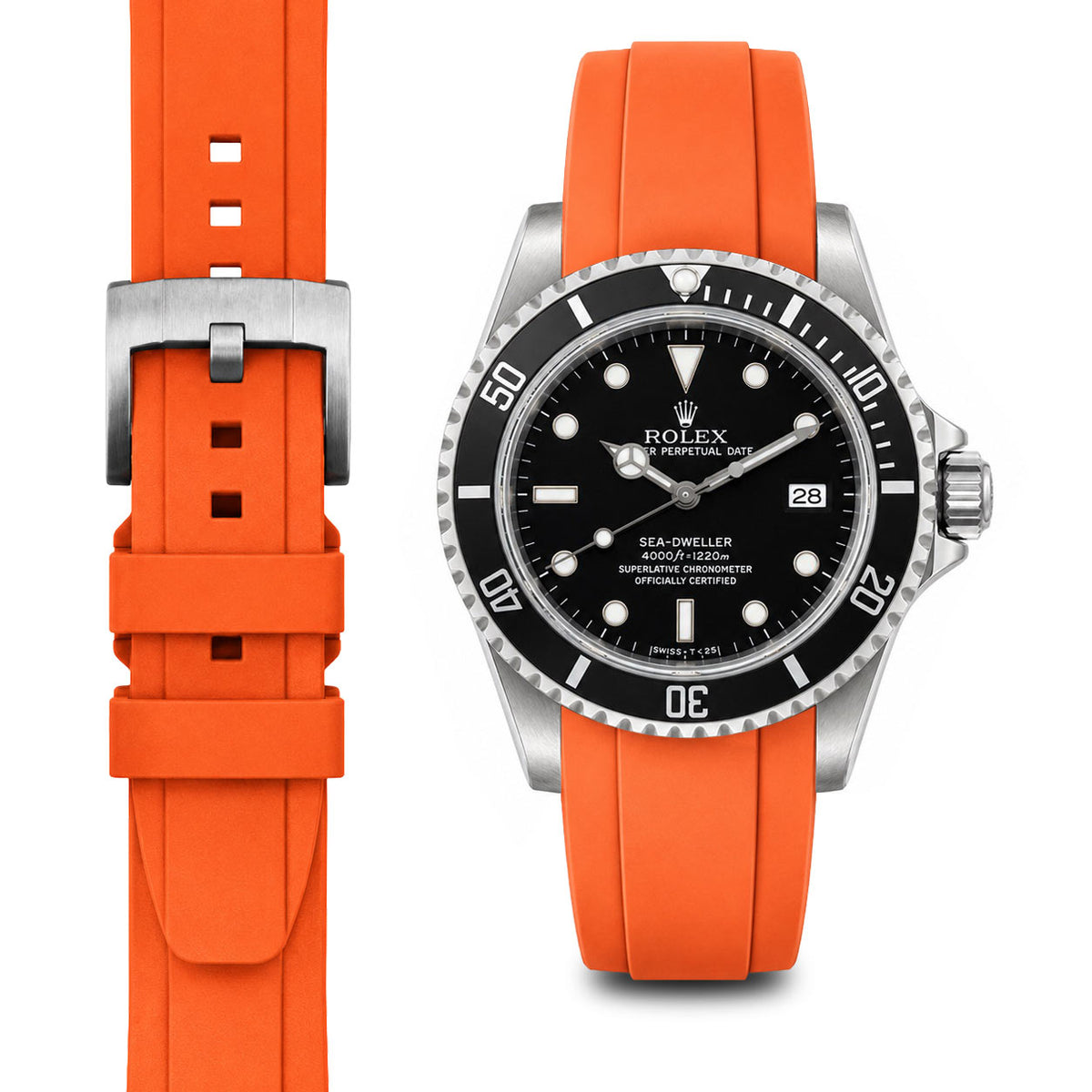 Curved End Rubber Strap for Rolex Sea-Dweller with Tang Buckle