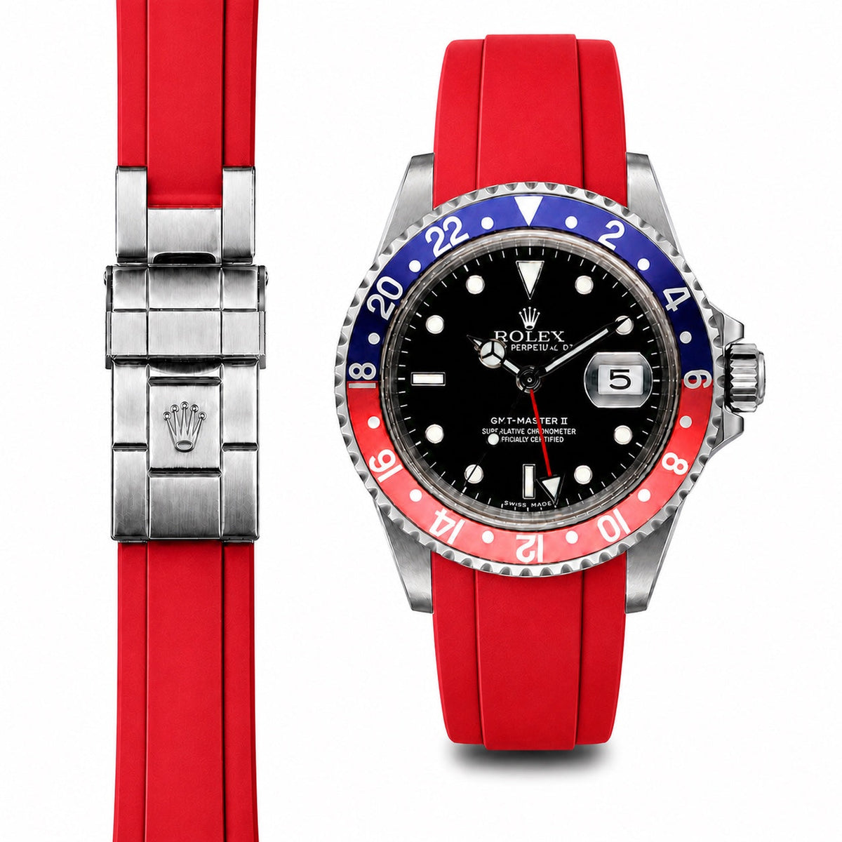 Curved End Rubber Strap for Rolex GMT Master I & II Deployant
