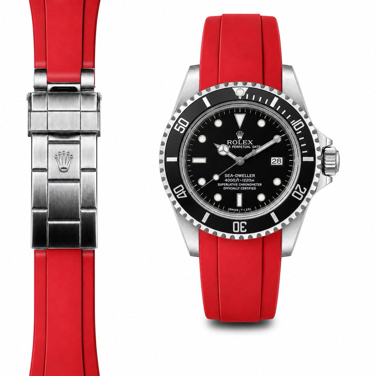 Curved End Rubber Strap for Rolex Sea-Dweller Deployant