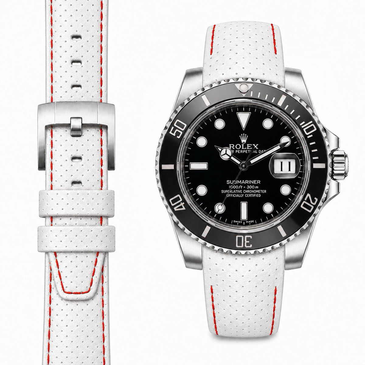 Curved End Racing Leather Strap for Rolex Submariner Ceramic with Tang Buckle