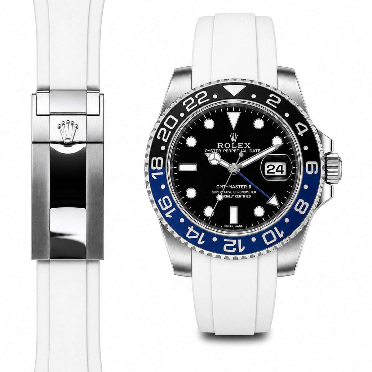 Curved End Rubber Strap for Rolex GMT Master II Ceramic Deployant
