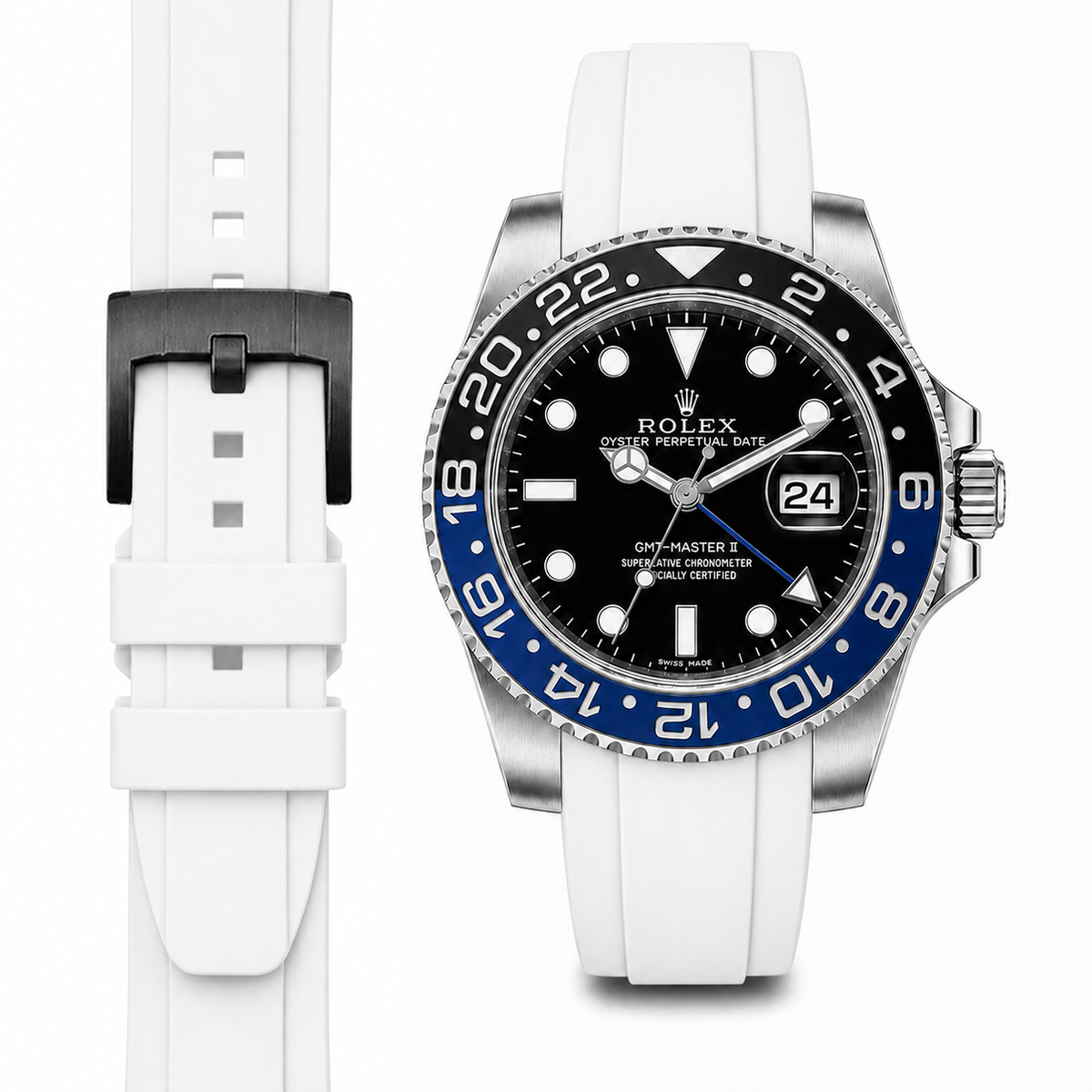 Curved End Rubber Strap for Rolex GMT Master II Ceramic with Tang Buckle