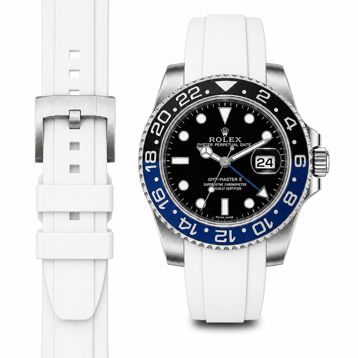 Curved End Rubber Strap for Rolex GMT Master II Ceramic with Tang Buckle