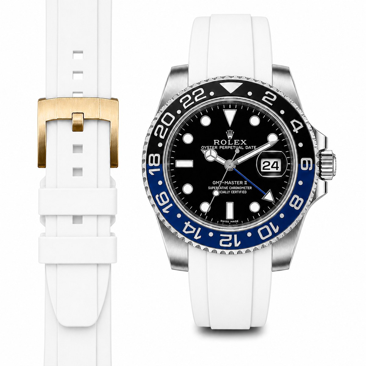 Curved End Rubber Strap for Rolex GMT Master II Ceramic with Tang Buckle