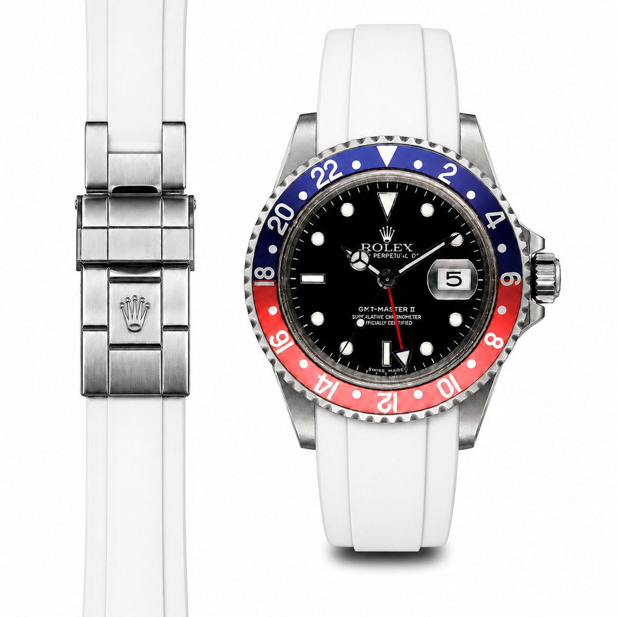 Curved End Rubber Strap for Rolex GMT Master I & II Deployant
