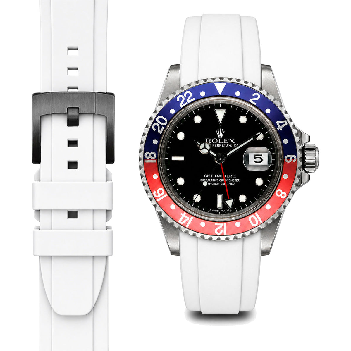 Curved End Rubber Strap for Rolex GMT Master I & II Tang Buckle