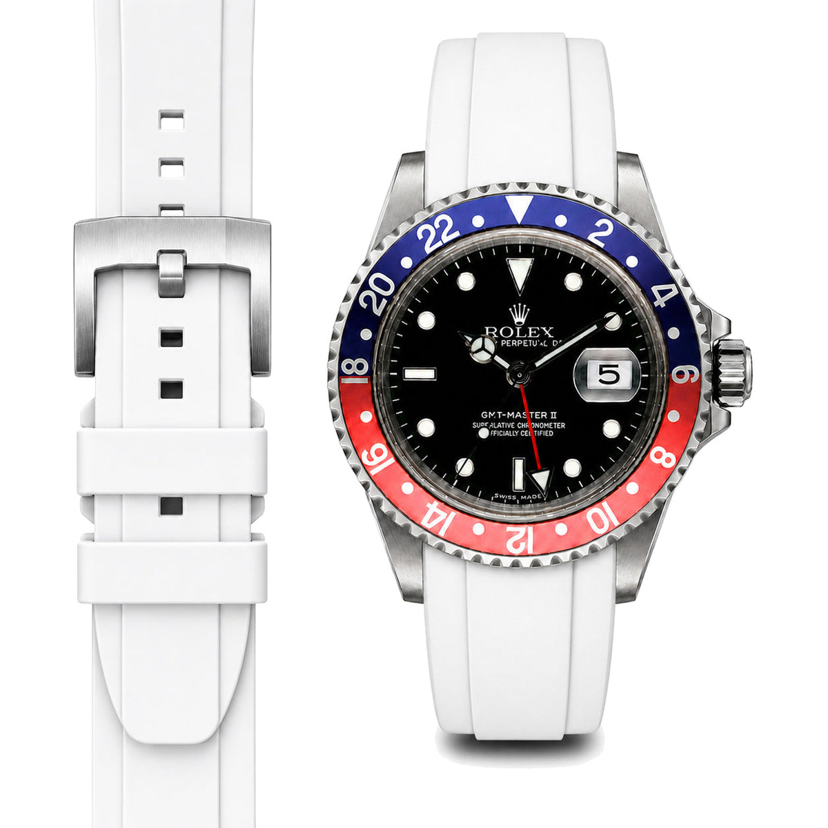 Curved End Rubber Strap for Rolex GMT Master I & II Tang Buckle