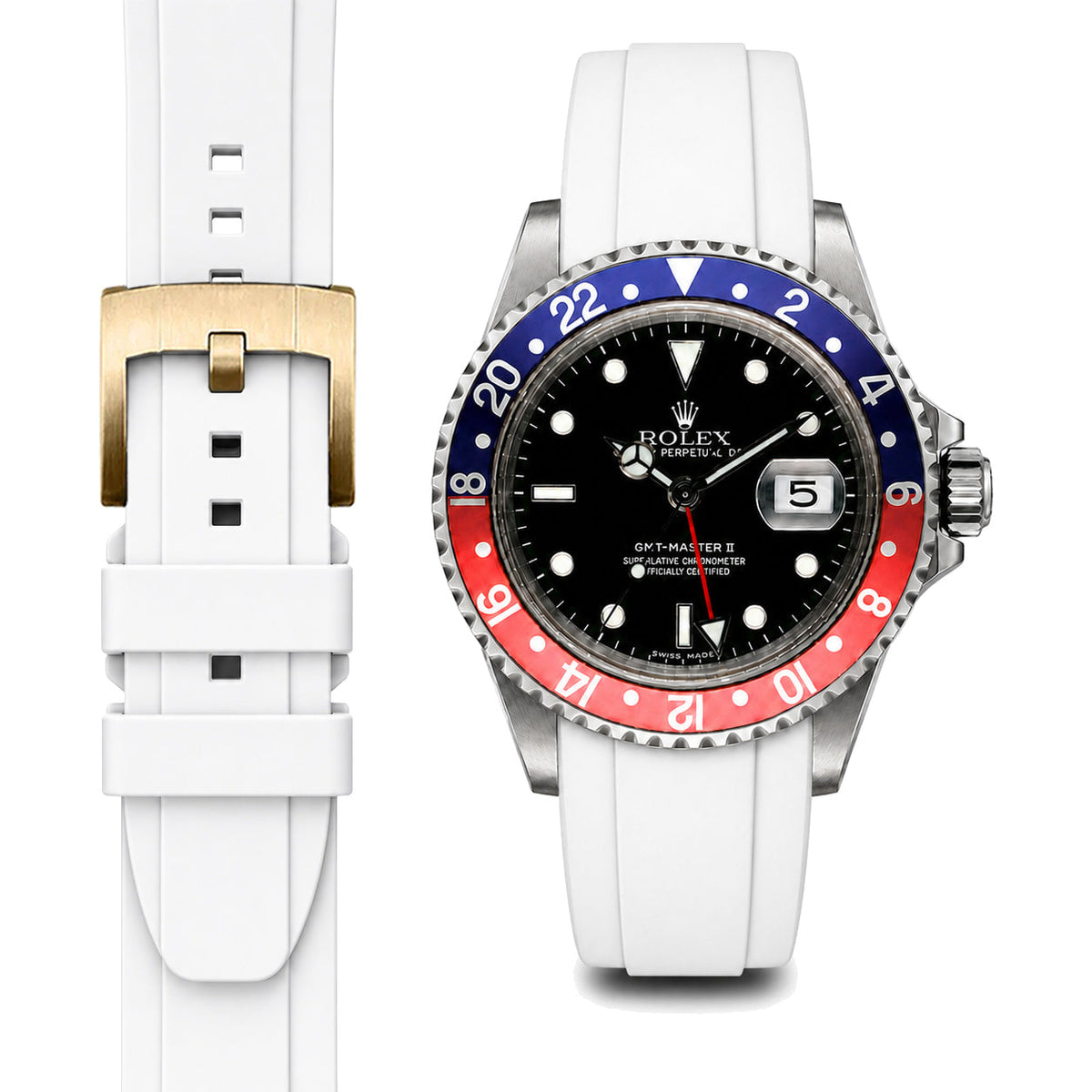 Curved End Rubber Strap for Rolex GMT Master I & II Tang Buckle