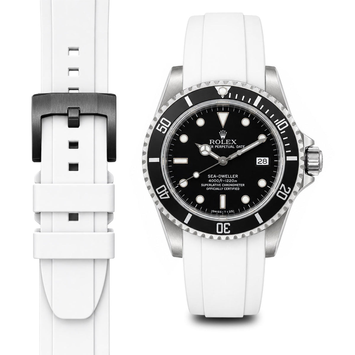 Curved End Rubber Strap for Rolex Sea-Dweller with Tang Buckle