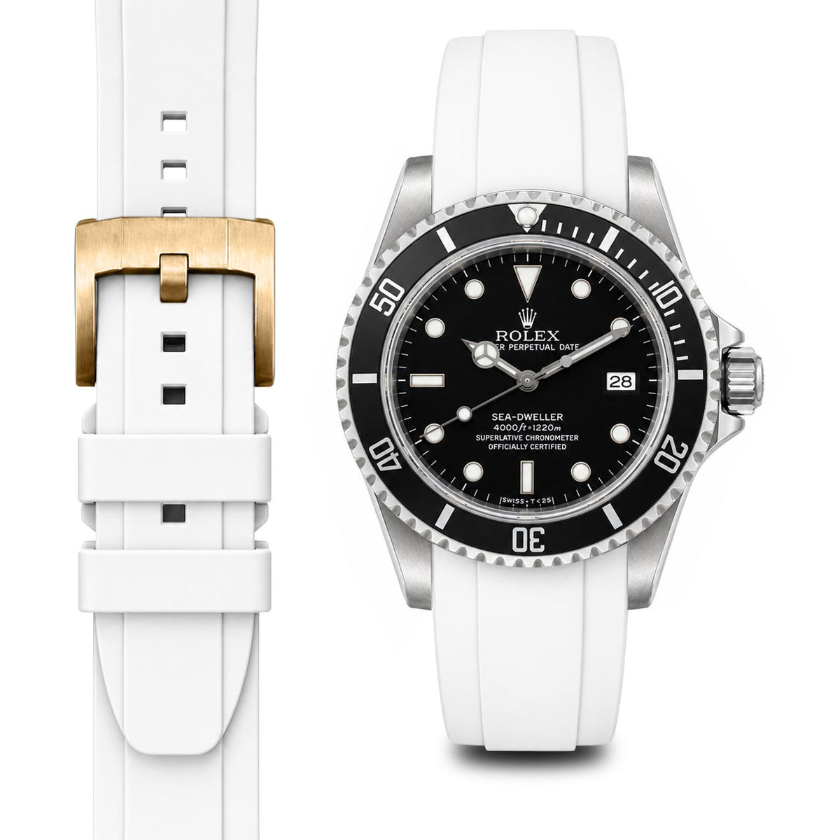 Curved End Rubber Strap for Rolex Sea-Dweller with Tang Buckle