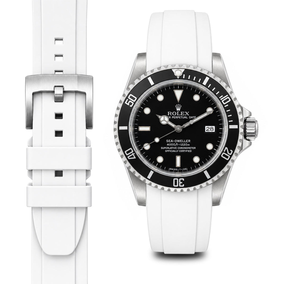 Curved End Rubber Strap for Rolex Sea-Dweller with Tang Buckle