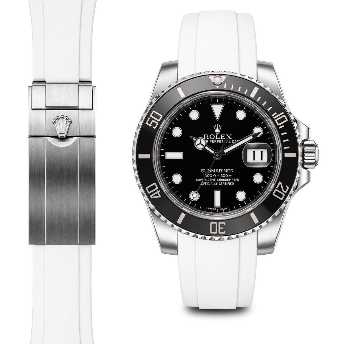 Curved End Rubber Strap for Rolex Submariner Ceramic Deployant