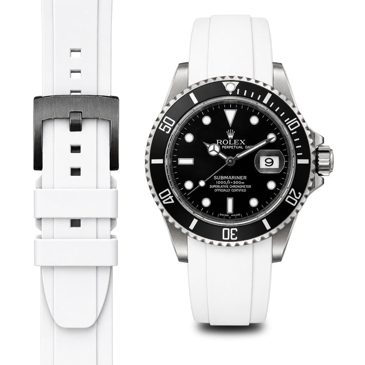 Curved End Rubber Strap for Rolex Submariner with Tang Buckle