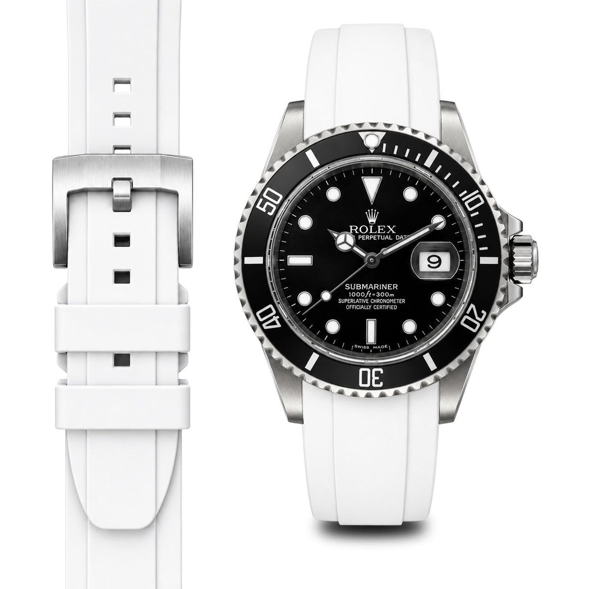 Curved End Rubber Strap for Rolex Submariner with Tang Buckle