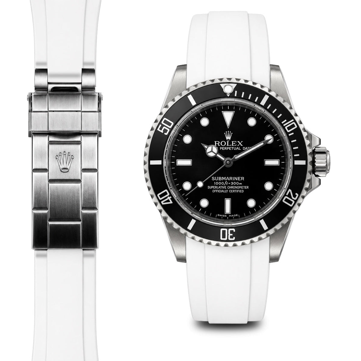 Curved End Rubber Strap for Rolex Submariner No-Date Deployant