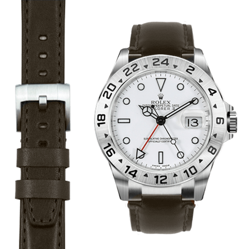 Steel End Link Leather Strap for Rolex Explorer II with Tang Buckle