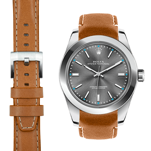 Lederarmband mit gebogenem Ansatz für Rolex Oyster Perpetual 39mm mit Dornschließe